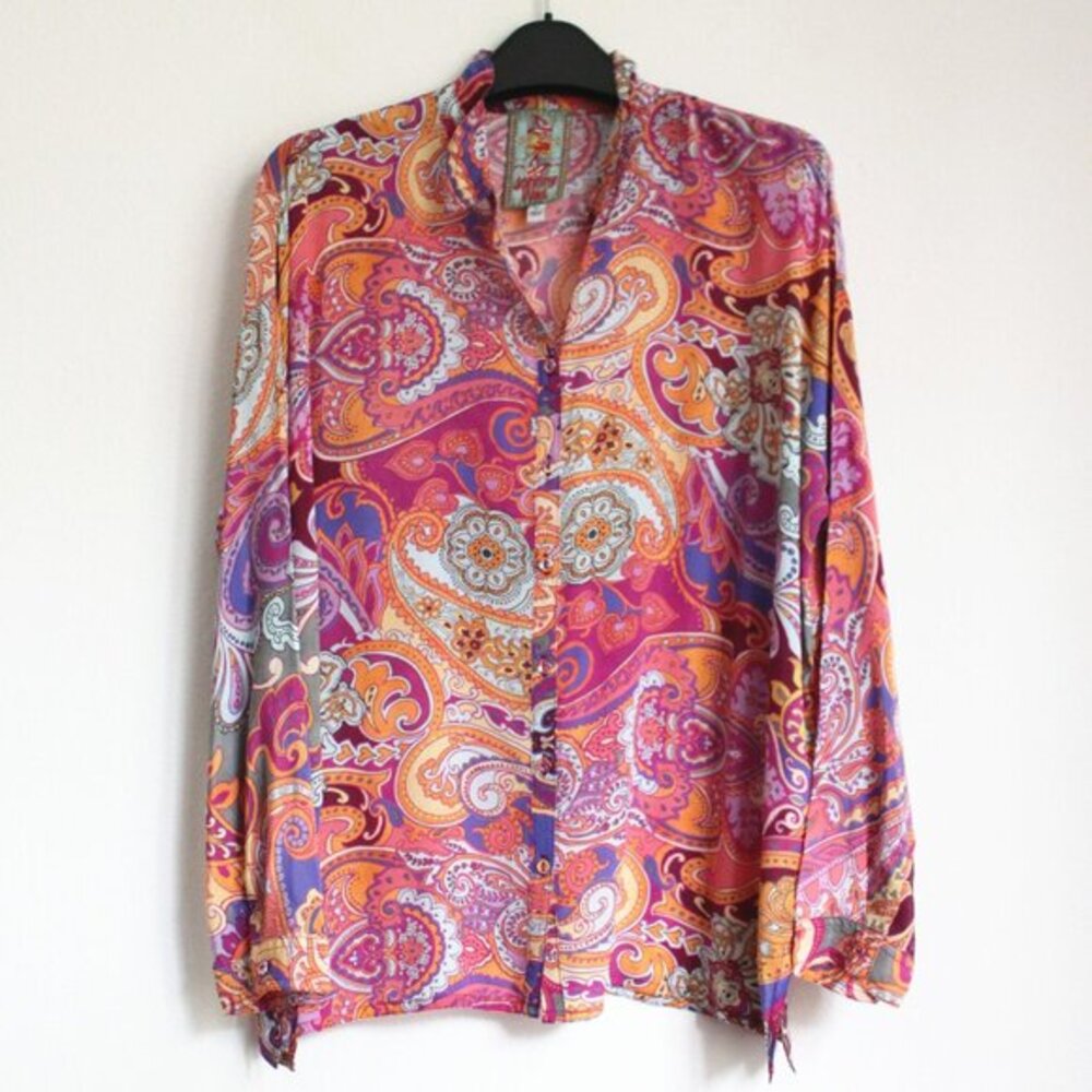New Johnny Was Oversized Silk Shirt, Size S